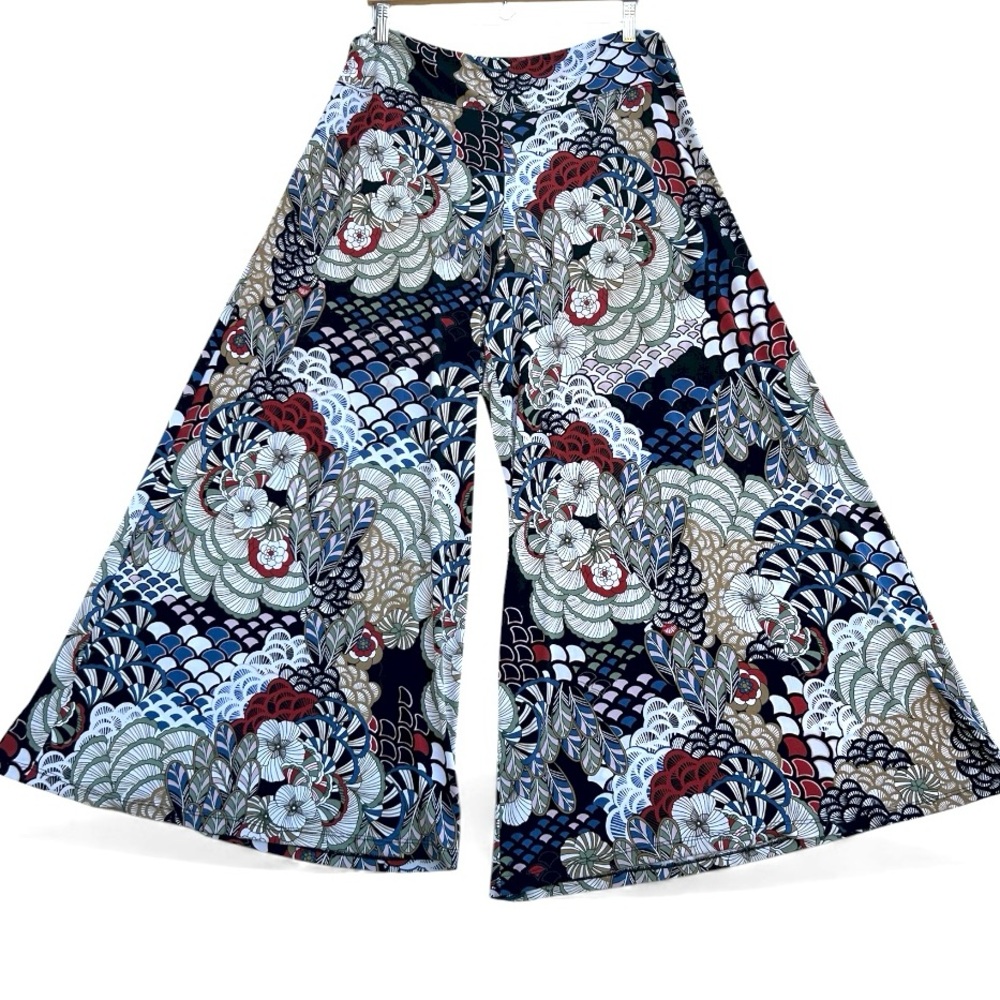 Coco Bianco Navy Blue Multicolor Floral Wide Leg Pants